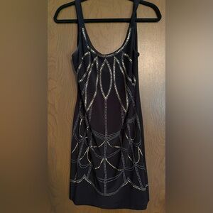 Bisou Bisou Black Mini Dress with Gold and Silver Accents